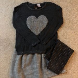 Grey Heart Sweater with Silver Skirt and Leggings